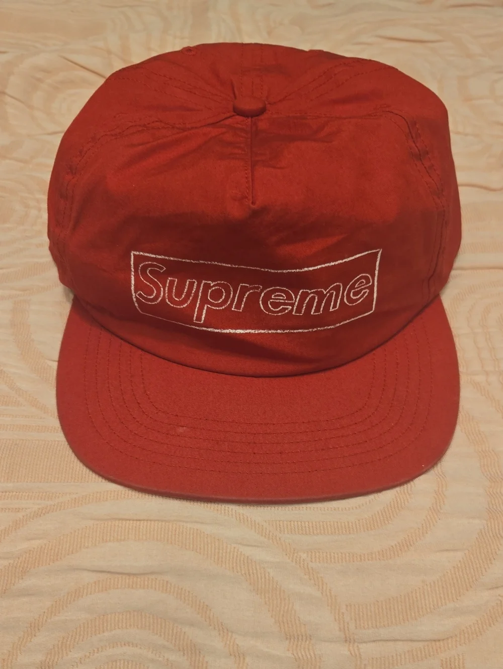 Supreme Red Embroidered Logo 5-Panel Cap